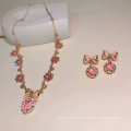 Shangjie oem joyas Женщины модные украшения набор розовые алмазные серьги хрустальные девушки ожерелье милые украшения лука
